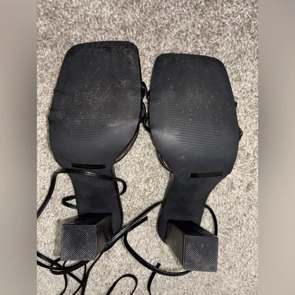 Black Lace Up Block Heels - Picture 6 of 6